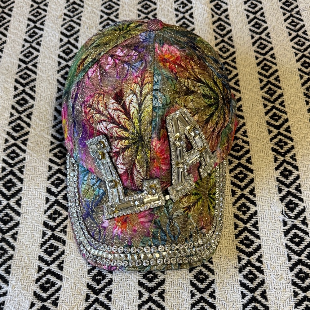 Colorful Embellished Cap with LA Design